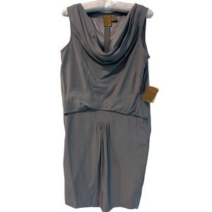 Ali Ro Sophisticated Silk Sleeveless Cowl Neck Pleated Midi Dress Pewter Size 4